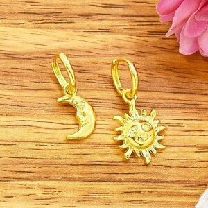 Gold Sun and Moon Mismatched Earrings